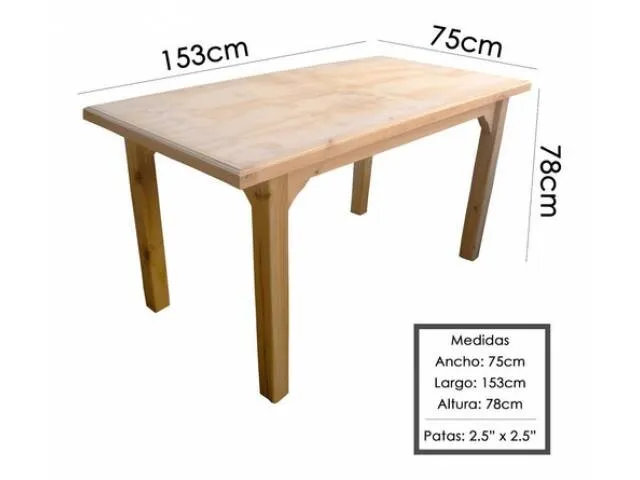Mesa de madera de pino 1.53x0.75x0.78 - Mesas de comedor, Uruguay | Que Sal Muebleria