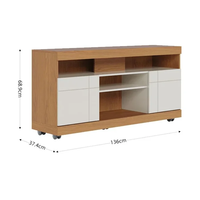 Rack Tv Living 2 Puertas Estantes Ruedas Hasta 55 Pulgadas en Madera natural - Muebles para TV, Uruguay | Soy Hogar, vista 2