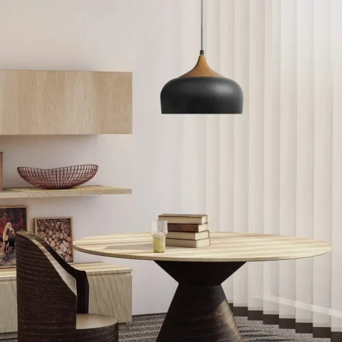 Campana estilo nórdico de aluminio y símil madera - Negra en Negro - Lámparas colgantes, Uruguay | Iluminica
