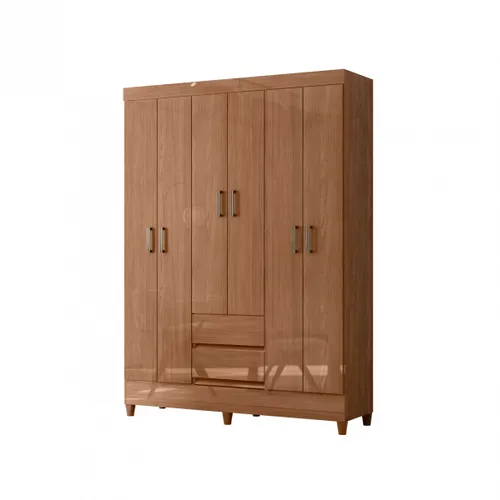 Ropero 6 puertas 2 cajones - Terminación Jequitibá - Linea FIT en Madera natural - Roperos y placares, Uruguay | Rústico Hogar