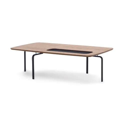 Mesa Centro - Tapa madera roble claro c/ detalle - Patas metal grafito en Madera natural - Mesas de living, Uruguay | Champagne Home