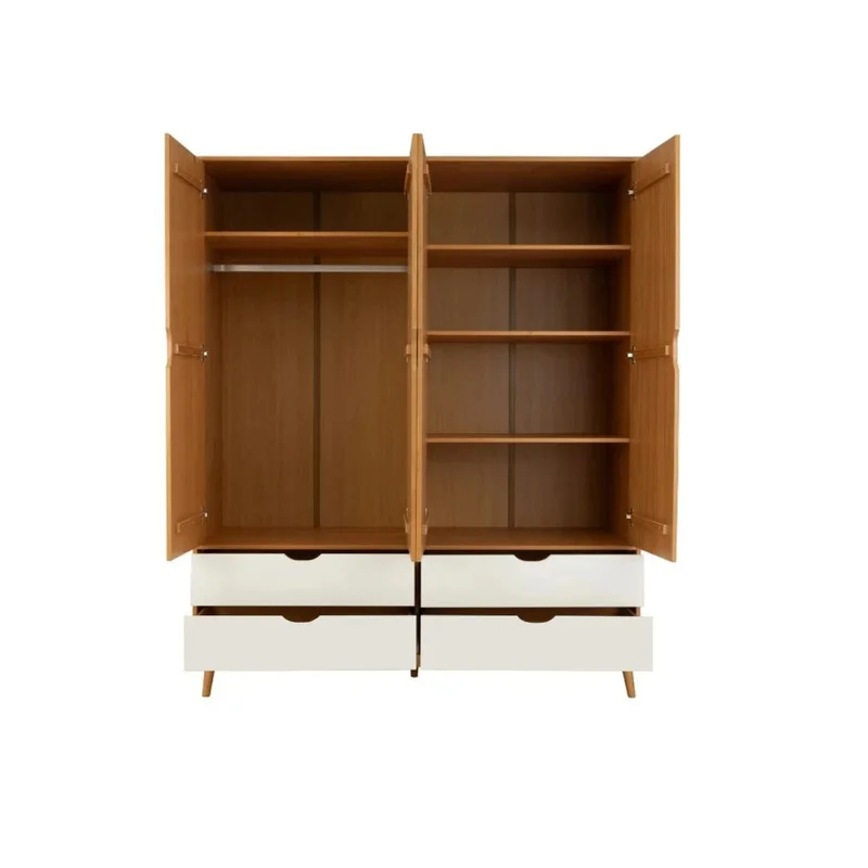 Ropero - 4 Puertas - 4 Cajones - Línea Praga - Roble/Blanco en Blanco - Roperos y placares, Uruguay | Ecowood, vista 3