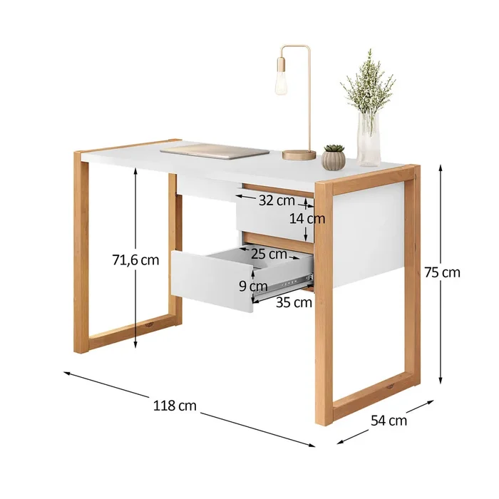Escritorio con cajones 120cm Atena - Patas en Madera Maciza en Blanco - Escritorios, Uruguay | Balton, vista 5