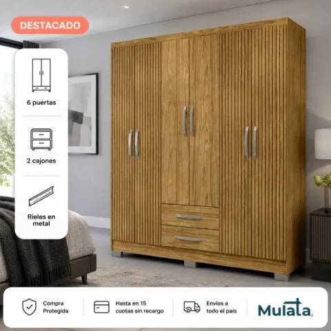 Ropero Santiago 6 Puertas - 156x46x188 en Marrón - Roperos y placares, Uruguay | Mulata