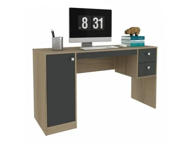 Escritorio 1 puerta 2 cajones Nogal/Negro en Madera natural - Escritorios y sillas de escritorio, Uruguay | Que Sal Muebleria