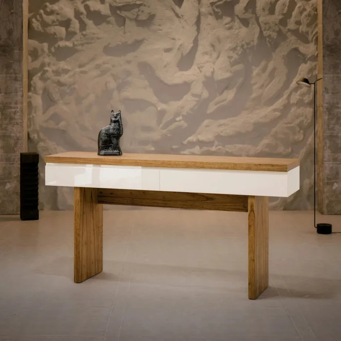 Mesa de Arrime Aparador 2 Cajones SUD - Linea Nevada - Off White / Cinamomo en Multicolor - Mesas de arrimo, Uruguay | Ecowood