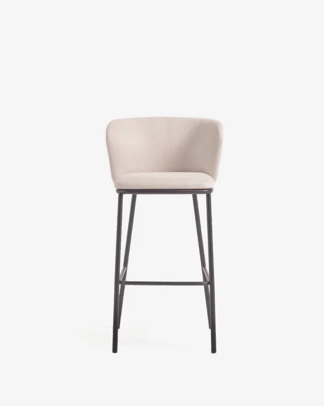 Taburete Ciselia de chenilla - beige y acero negro altura 75 cm en Beige - Butacas, banquetas y puffs, Uruguay | Kavehome, vista 5