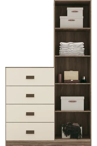 Comoda 4 Cajones 1 Puerta Con Espejo Cajonera Dormitorio en Blanco – Demolición - Cómodas, Uruguay | Muebles Express, vista 3