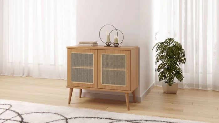 Rack Aparador Ratan 91CM / TELA SINTETICA en Madera natural - Muebles para TV, Uruguay | Balton, vista 4