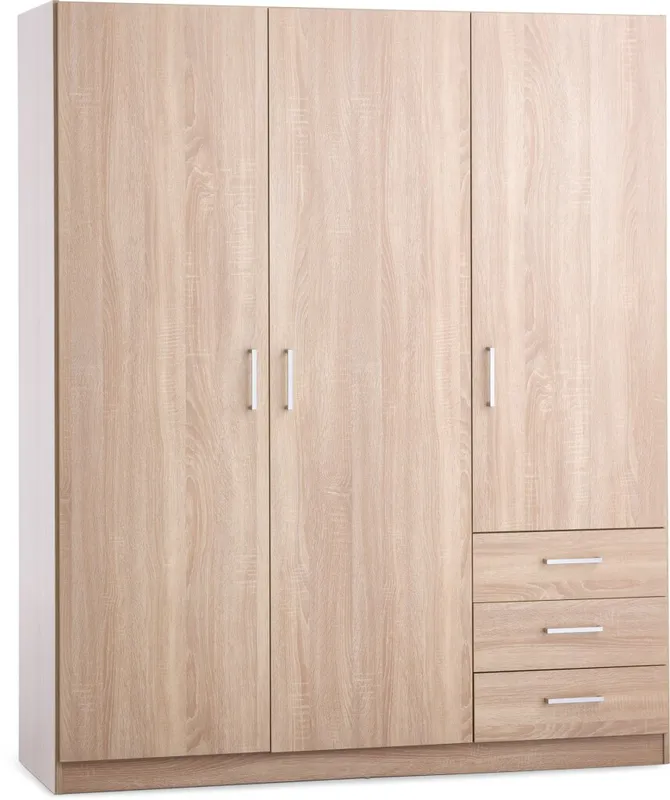 Armario FANDRUP 145x176 3 puertas 3 caj roble cl en Madera natural - Roperos y placares, Uruguay | JYSK