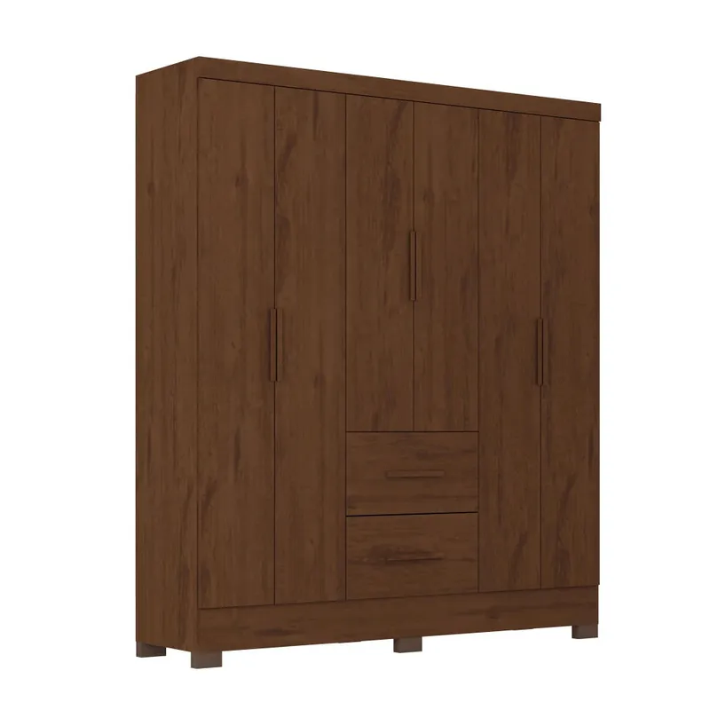 Ropero Max 6 Puertas 2 Cajones - Línea Glam - Nogal en Marrón - Roperos y placares, Uruguay | Ecowood