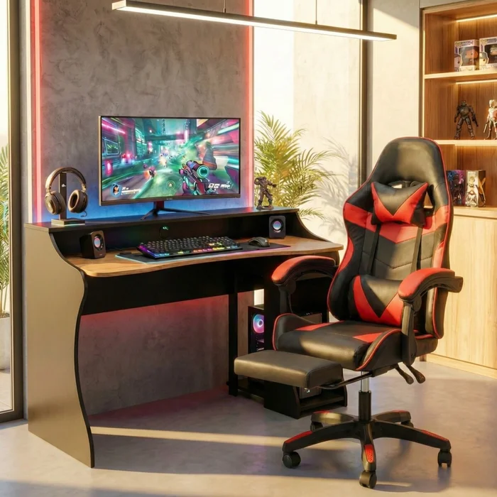 Combo Escritorio + Silla Gamer - Rojo en Rojo - Escritorios y sillas de escritorio, Uruguay | Rústico Hogar, vista 2