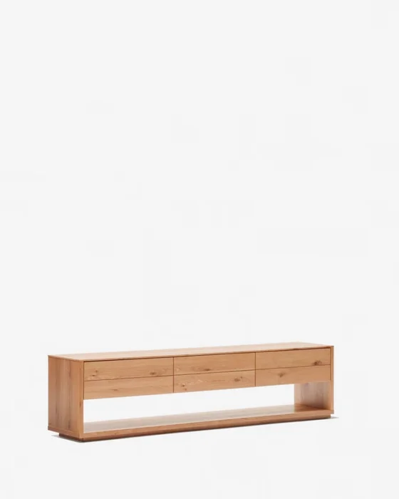 Mueble TV Alguema 3 cajones en chapa de roble con acabado natural 200 x 50 cm en Madera natural - Muebles para TV, Uruguay | Kavehome