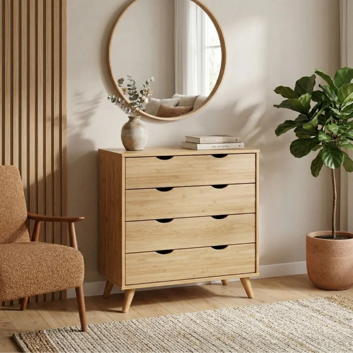 Cómoda 4 Cajones - Linea Dublin en Madera natural - Cómodas, Uruguay | Rústico Hogar