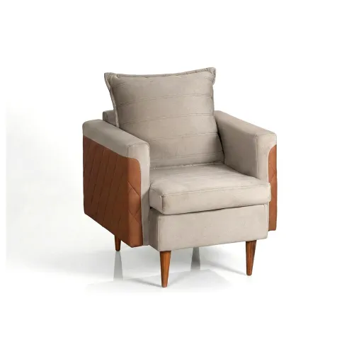 Butaca Poltrona 1 Cuerpo Alta Con Patas Capitoneada en BEIGE/MARRON - Butacas, banquetas y puffs, Uruguay | Soy Hogar
