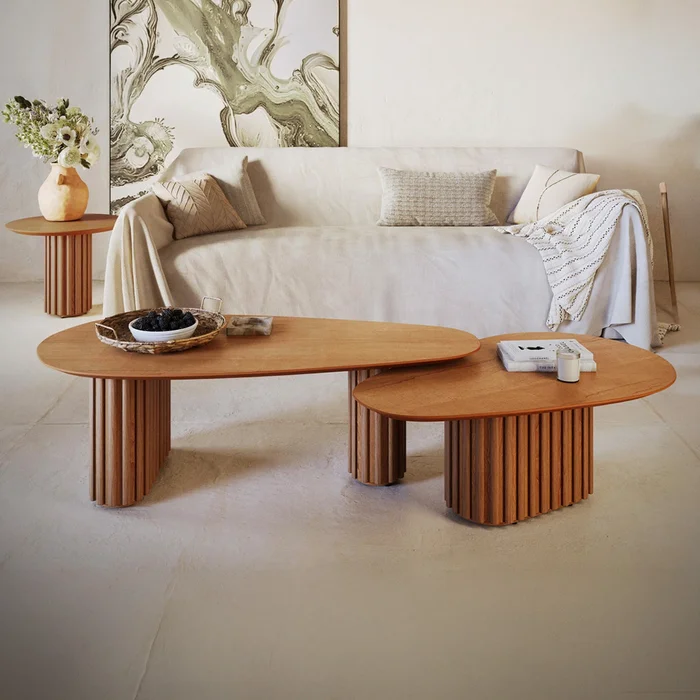 KIT Combo Mesa de Living Oval Mix Small + Large - Línea Nevada - Natural en Madera natural - Muebles para TV, Uruguay | Ecowood, vista 2
