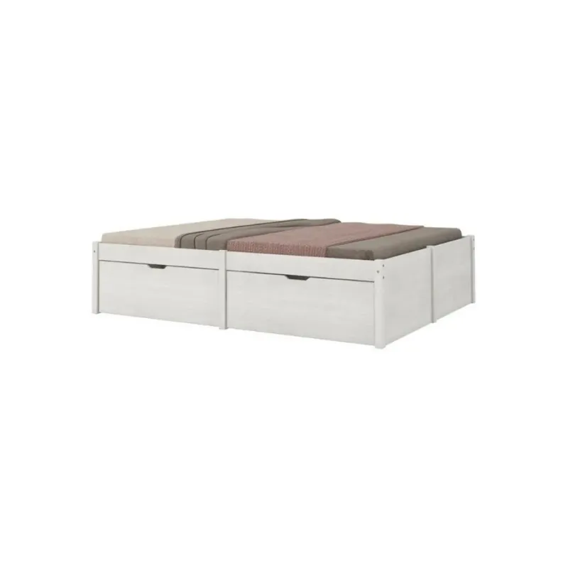 Cama Madera Maciza Con Cajones - 2 plazas - Línea beauty - Blanco en Blanco - Dormitorio, Uruguay | Ecowood