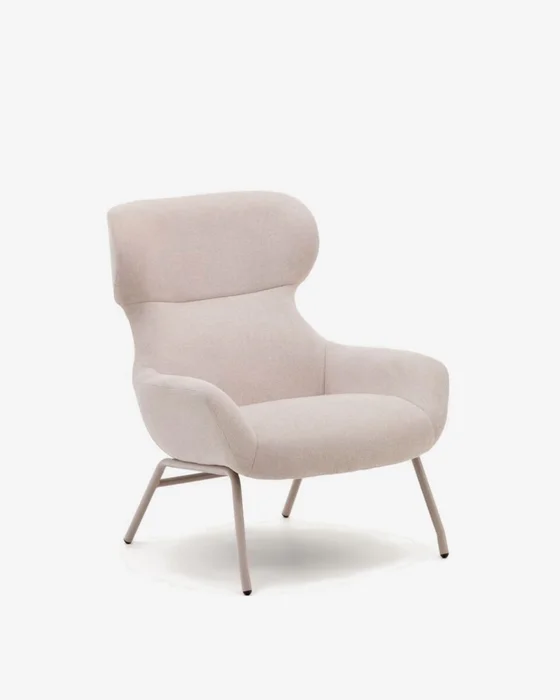 Butaca Belina - de chenilla beige y acero con acabado blanco en Beige - Butacas, banquetas y puffs, Uruguay | Kavehome