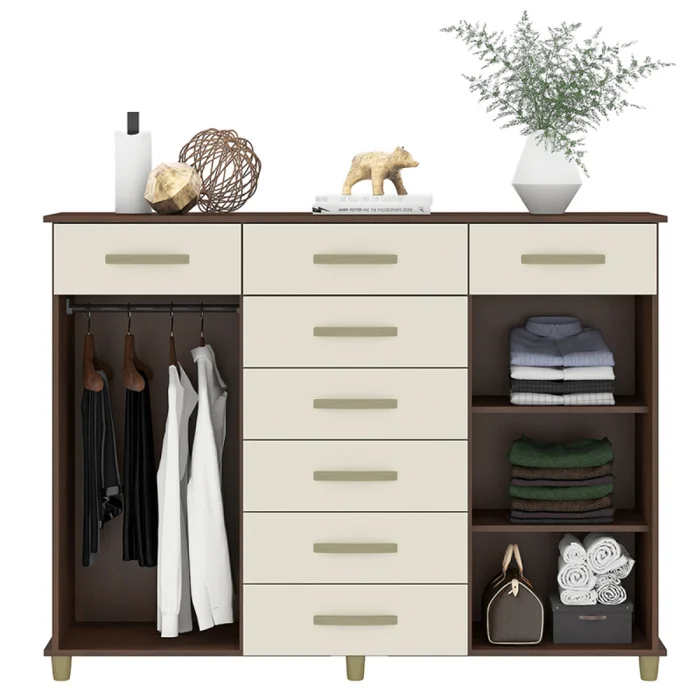 Comoda Cajonera de 8 cajones 2 puertas 1 perchero y 2 estantes internos para Dormitorio o Living - FE - Rustico / Champan en Beige - Cómodas, Uruguay | Mulata, vista 3