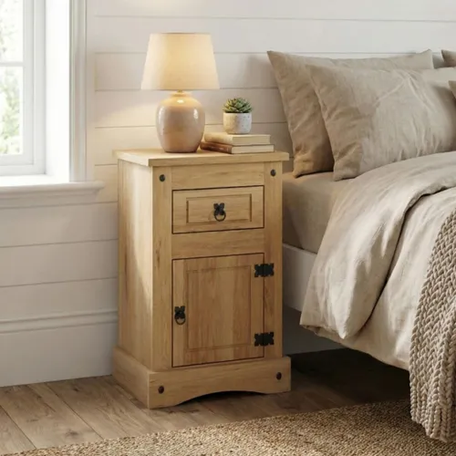 Mesa de luz 1 Cajon 1 puerta - Linea Mexicana - Ecommerce - Natural en Madera natural - Mesas de luz, Uruguay | Rústico Hogar