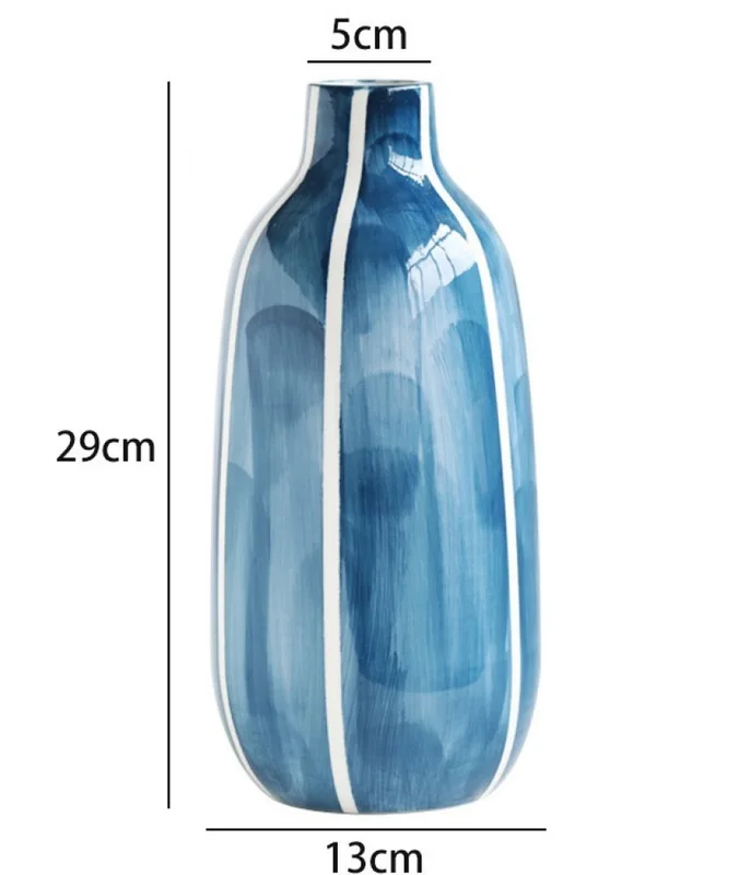 FLORERO CERÁMICA AZUL CON LINEAS BLANCAS ALTO en Azul - Jarrones, Uruguay | Champagne Home, vista 3