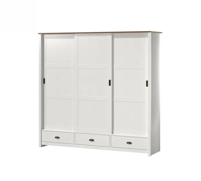Ropero 3 puertas corredizas 3 cajones - Madera maciza - Blanco en Blanco - Roperos y placares, Uruguay | Rústico Hogar