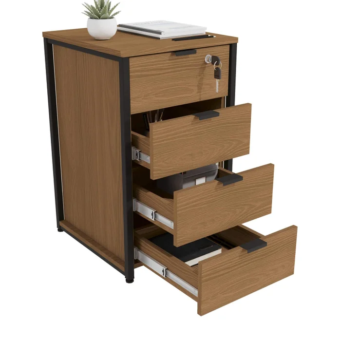 Cajonera con llave - Linea Industrial en Madera natural - Bibliotecas, Uruguay | Balton, vista 4