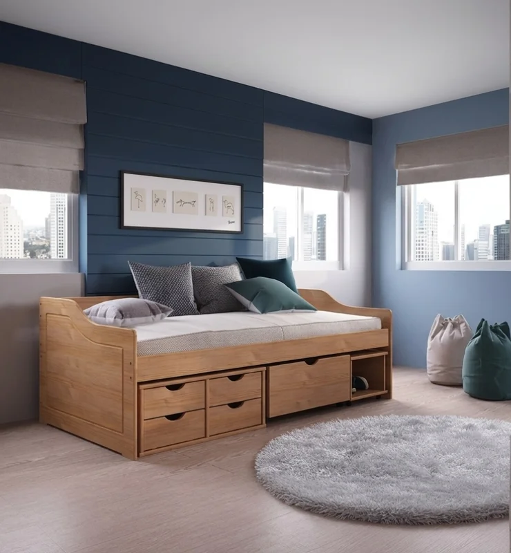 CAMA DE 1 PLAZA CON CAJONES FLORO AMENDOA en Marrón - Dormitorio, Uruguay | Alfa Ventas, vista 3