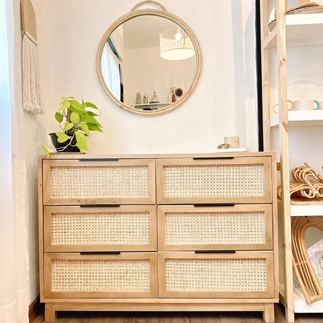 Comoda de 6 cajones con esterilla de viena natural en Madera natural - Muebles, Uruguay | Decoramuss