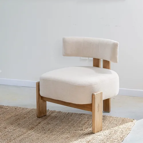 Butaca en madera teca y pana lisa en Beige - Butacas, banquetas y puffs, Uruguay | Entrecasa