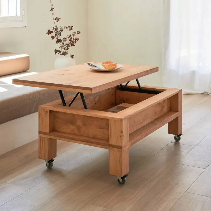 Mesa elevable Meike en Madera natural - Mesas de living, Uruguay | Treehouse Deco