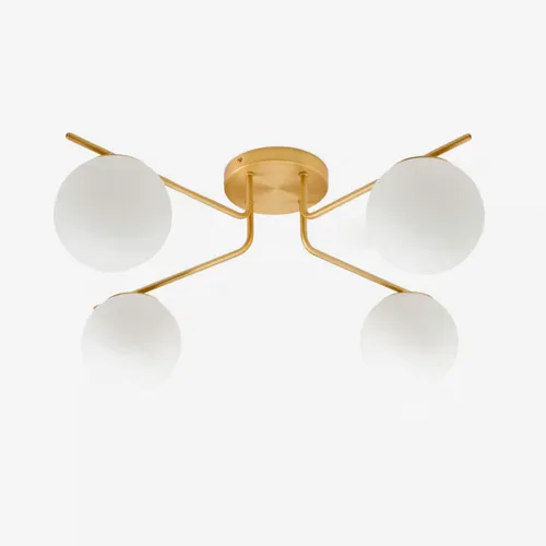 Lámpara de techo Brisia de metal con acabado latón cepillado y 4 bolas de cristal glaseado Ø15 cm en Dorado - Lámparas colgantes, Uruguay | Kavehome