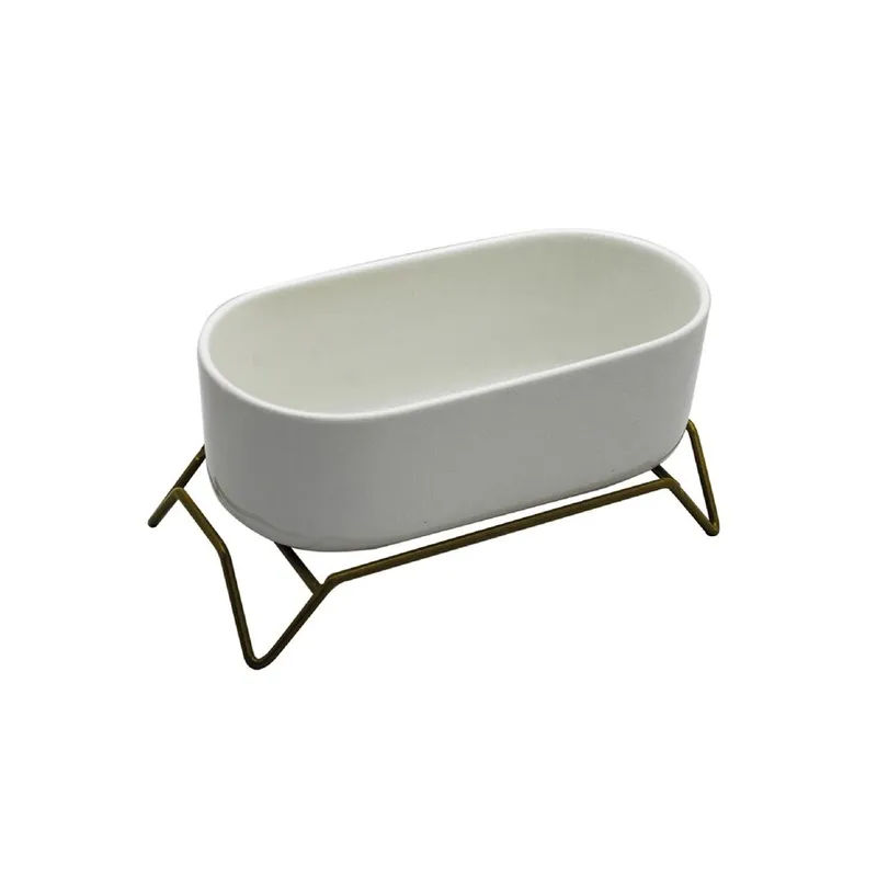 MACETA CERAMICA C/BASE 17x9x9CM BLANCO/DORADO en Blanco - Macetas, Uruguay | Decohogar