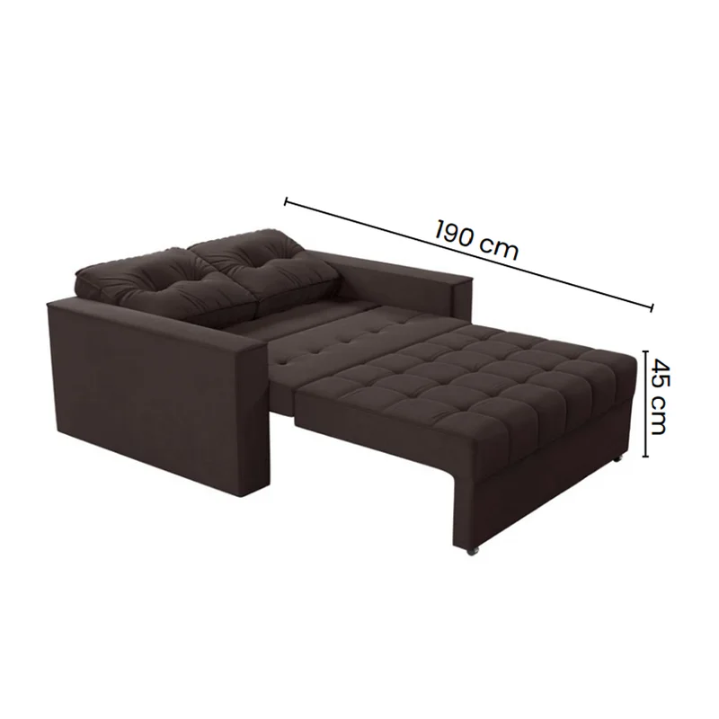 Sofa Cama 2 Plazas Abertura Frontal Ruedas Patas De Madera en Marrón - Sillones y sofás, Uruguay | Soy Hogar, vista 3