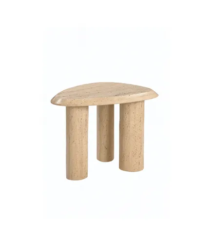 MESA LATERAL VERONA TRIANGULO TRAVERTINO 60X45X46 en Madera natural - Mesas de arrimo, Uruguay | Masinfinito Casa