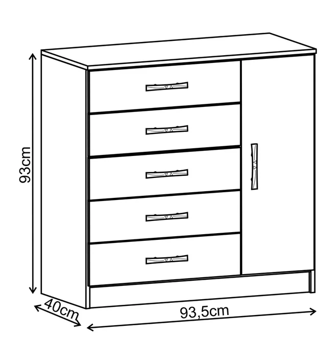 Comodas Cajoneras 5 Cajones 1 Puerta Dormitorio Negro 158 en Negro - Cómodas, Uruguay | Soy Hogar, vista 6