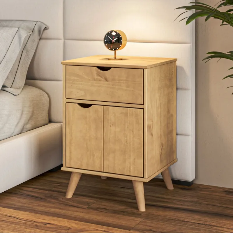 Mesa de luz 1 Cajón 1 Puerta - Linea Dublín - Marrón en Madera natural - Mesas de luz, Uruguay | Rústico Hogar
