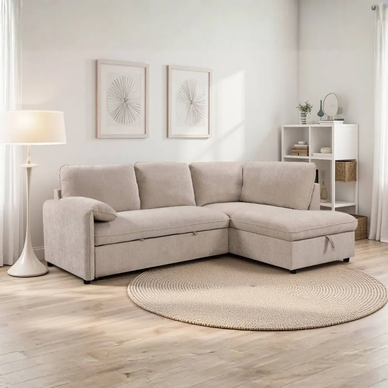 Rinconera cama Cosmo (c/baúl) - Tela Microfibra - Chaise derecho - 120 (Beige) en Beige - Sillones y sofás, Uruguay | NYR