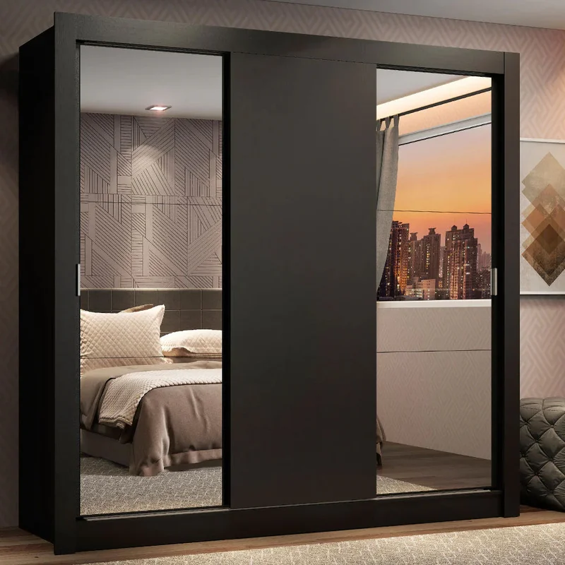 Ropero Placard Matrimonial Monaco 170CM con 2 Espejos 3 Puertas Corredizas en Negro/Rustico - Roperos y placares, Uruguay | Balton, vista 6