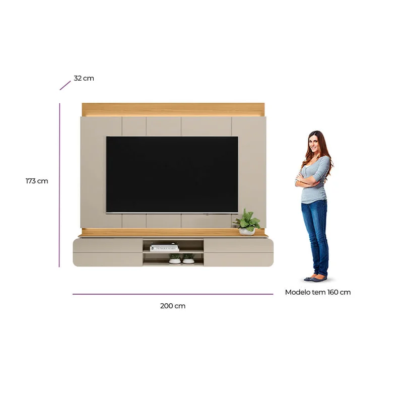 Panel para TV Zurique 200cm con Kit Led MDF/MDP en Beige - Muebles para TV, Uruguay | Balton, vista 12