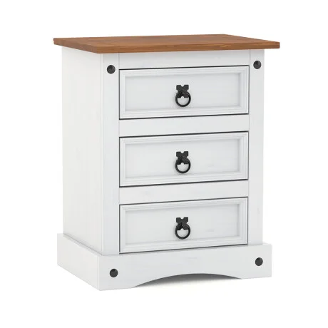 Mesa de luz 3 Cajones Línea Naturale - Blanco/Roble en Multicolor - Mesas de luz, Uruguay | La Cueva Muebles, vista 5