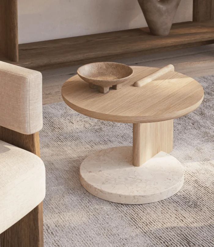 MESA LIVING BAKERS ROBLE Y MARMOL D60XH42, Uruguay | Masinfinito Casa, vista 2