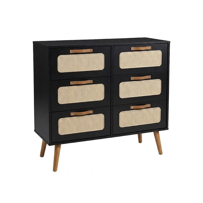 Cómoda Personal Praga 6 cajones – Negro en Madera natural - Cómodas, Uruguay | Berna Home