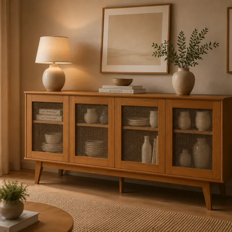 Rack Aparador Detroit Simil Ratán en Madera natural - Aparadores y recibidores, Uruguay | Deluxe Home