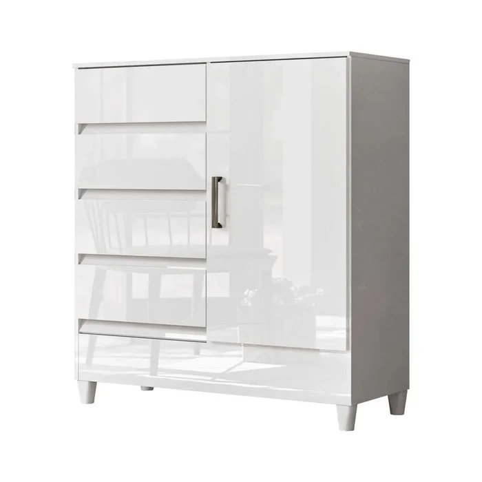 Comoda Cajonera Dormitorio 4 Cajones 1 Puerta en Blanco - Cómodas, Uruguay | Soy Hogar