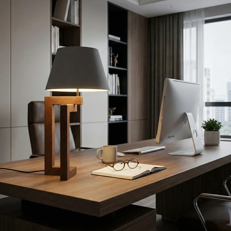 Lámpara de Mesa Corten Geometric en Base marrón óxido / Pantalla gris ceniza o crudo - Lámparas de mesa, Uruguay | La Perla, vista 4