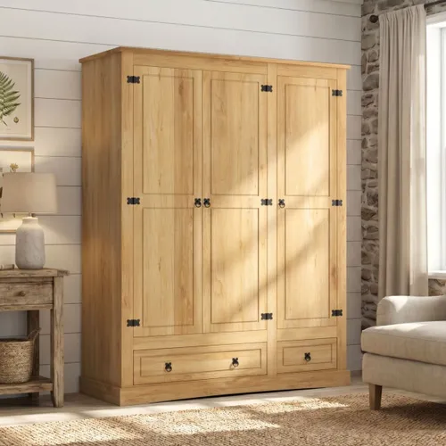 Ropero 3 Puertas 2 Cajones Madera - Linea Mexicana - Natural en Madera natural - Roperos y placares, Uruguay | Rústico Hogar