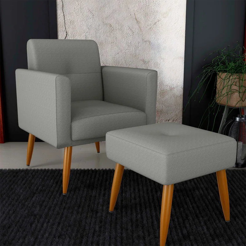 Poltrona Alta Patas De Madera Con Puff Tapizado en Gris - Muebles, Uruguay | Soy Hogar, vista 6