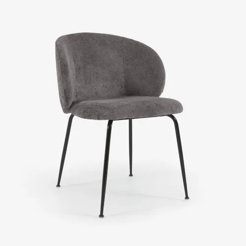 Silla Minna - de chenilla gris y patas de acero acabado negro en Gris - Sillas, Uruguay | Kavehome