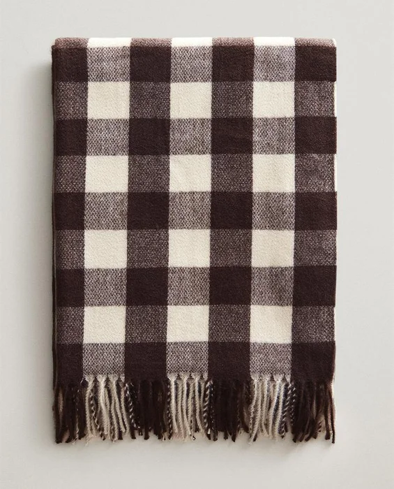MANTA CUADROS Y FLECOS en Marrón - Textiles, Uruguay | Zara Home